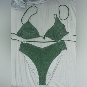 GREEN sparkly glitter PINK bathing suit